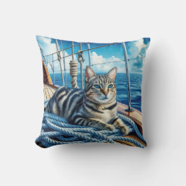 ボートロープの上のタビーネコ クッション