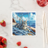 ボートロープの上のタビーネコ スタンダードカクテルナプキン (インサイチュ)