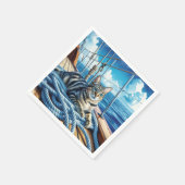 ボートロープの上のタビーネコ スタンダードカクテルナプキン (角)