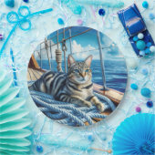 ボートロープの上のタビーネコ ペーパープレート (パーティー)