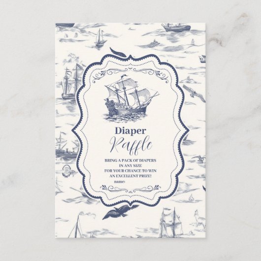 ボートワレ航海のベビーシャワーおむつラッフル エンクロージャーカード (正面)
