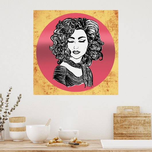 ボートーオーシェヴューブークレー – カーリーヘア美しい ポスター (キッチン)