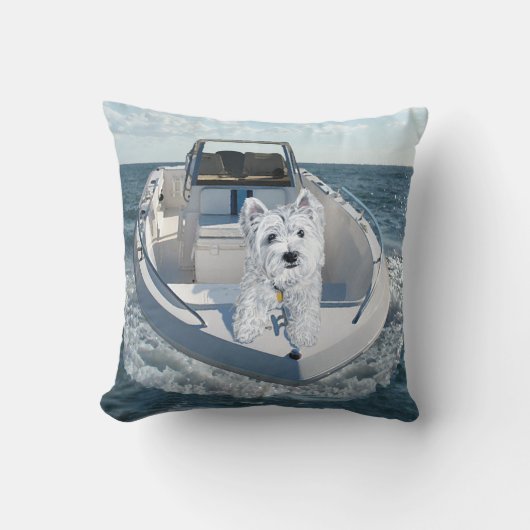 ボート上のウエスティ PILLOW クッション (正面)