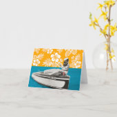 ボート上のボア、ファブハット、ウクレレ、シュリッツ カード (黄色い花)