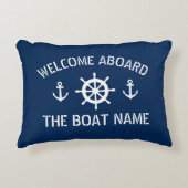 ボート名いかりネイビーブルーへようこそ アクセントクッション (正面)