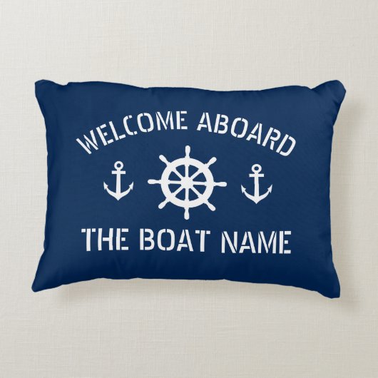 ボート名いかりネイビーブルーへようこそ アクセントクッション (裏面)