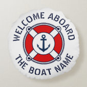 ボート名いかりネイビーブルーへようこそ ラウンドクッション (裏面)