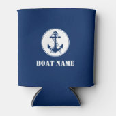 ボート名いかり&ロープネービーブルー 缶クーラー (正面)