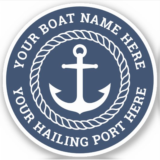 ボート名と寄港いかりダークブルー シール (正面)
