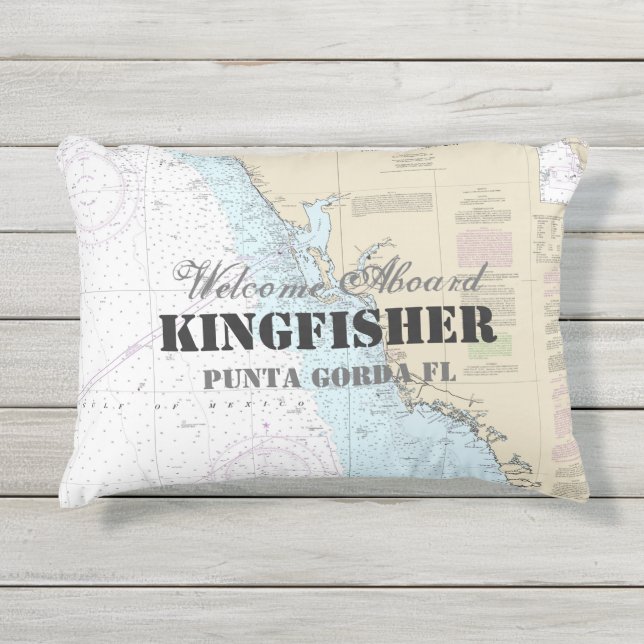 ボート名と航海のようこそ湾岸沿岸 アウトドアクッション (正面)