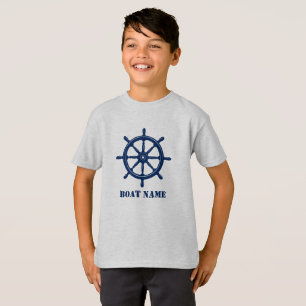 ボート名または名前Ship Helm Wheel Navy & Gray Tシャツ