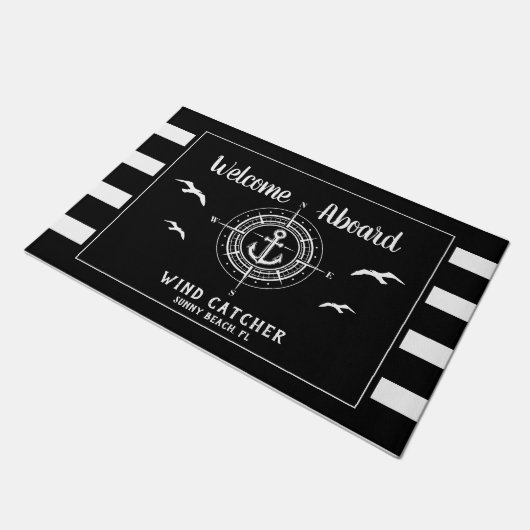 ボート名カスタムWelcome Aboard Aboard Abard Compass形式 ドアマット (アングル)