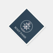 ボート名ネイビーブルー航海のパーソナライズされた スタンダードカクテルナプキン (角)