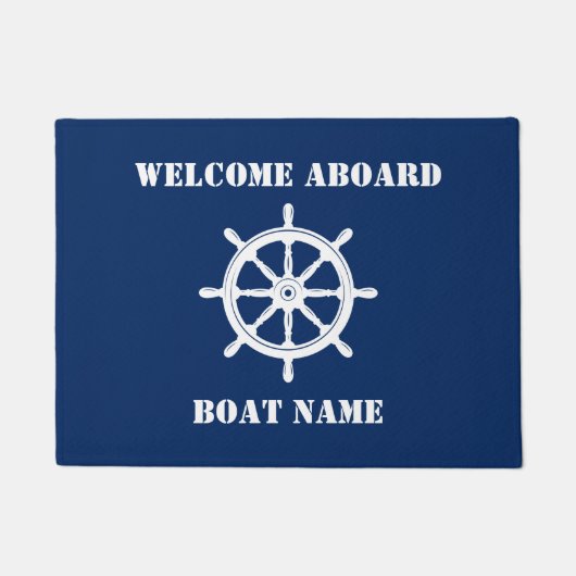 ボート名ホイール航海のヘルムウェルカムアボード海軍 ドアマット (正面)