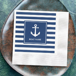 ボート名ヴィンテージ航海のいかりブルーストライプ 縁ありカクテルナプキン