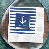 ボート名ヴィンテージ航海のいかりブルーストライプ 縁ありカクテルナプキン