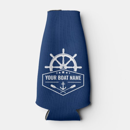 ボート名航海のいかりオール&船舶車輪海軍 ボトルクーラー (正面)