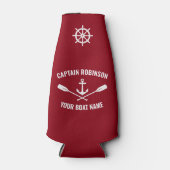 ボート名航海のいかりオール&船舶車輪赤 ボトルクーラー (正面)