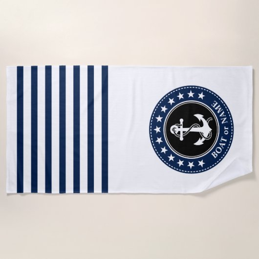 ボート名航海のいかりスターストライプズNavy Blue ビーチタオル (正面)
