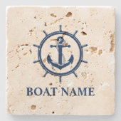 ボート名航海のいかりホイールトラバーチン ストーンコースター (正面)