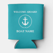 ボート名航海のいかりロープターコイズ歓迎 缶クーラー (正面)