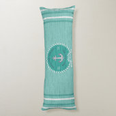 ボート名航海のいかりロープティール（緑がかった色）ブルーウェルカム ボディピロー (裏面 (縦))