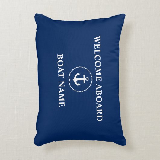 ボート名航海のいかりロープネイビーブルーウェルカム アクセントクッション (正面(垂直))