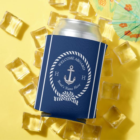 ボート名航海のいかりロープネイビーブルーウェルカム 缶クーラー (インサイチュ 夏)