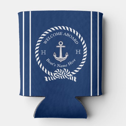 ボート名航海のいかりロープネイビーブルーウェルカム 缶クーラー (裏面)