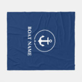 ボート名航海のいかりロープネイビーブルーミディアム フリースブランケット (正面(横))