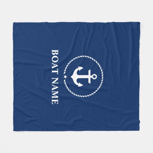 ボート名航海のいかりロープネイビーブルーミディアム フリースブランケット (正面(横))