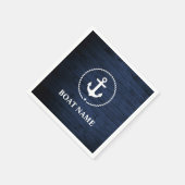 ボート名航海のいかりロープブルーウッド スタンダードカクテルナプキン (角)