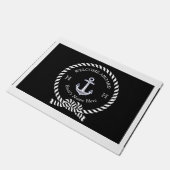 ボート名航海のいかりロープ白黒歓迎 ドアマット (アングル)