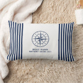 ボート名航海のコンパスネイビーブルーランバーピロー ランバークッション (ブランケット)