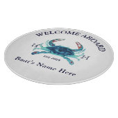 ボート名航海のティール（緑がかった色）カニウェルカムネイビーブルー カッティングボード (角)