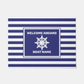 ボート名航海のネイビーブルーストライプのドアマット ドアマット (正面)