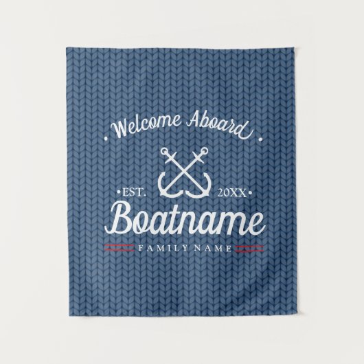 ボート名航海のブルーパーソナライズされたウィンターウール タペストリー (正面)