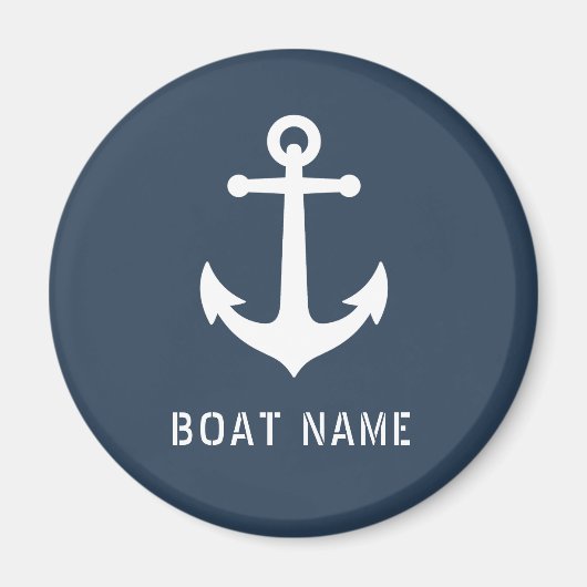 ボート名航海のヴィンテージいかり海グレーブルー マグネット (正面)