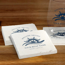 ボート名航海の船の車輪の歓迎ボード ストーンコースター