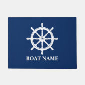 ボート名航海の船水車ネイビーブルー ドアマット (正面)