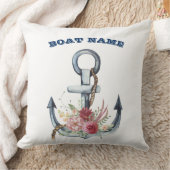 ボート名,いかりフラワーズネイビーブルーストライプ クッション (ブランケット)