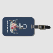 ボート名,いかりフラワーネイビーブルーストライプの ラゲッジタグ (正面横)