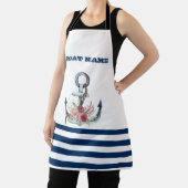 ボート名,いかりフラワーネイビーブルーストライプズ エプロン (インサイチュ)