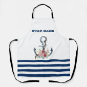 ボート名,いかりフラワーネイビーブルーストライプズ エプロン (正面)