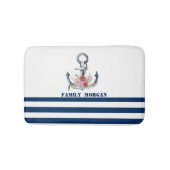 ボート名,いかりフラワーネイビーブルーストライプズ バスマット (正面)