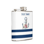 ボート名，いかりフラワーネイビーブルーストライプズ フラスク (右)