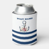 ボート名，いかりフラワーネイビーブルーストライプズ 缶クーラー (缶正面)