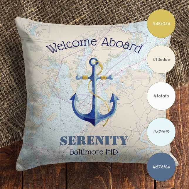 ボート名⚓️チェサピーク湾へようこそ アウトドアクッション (Boat Name ⚓️ Welcome Aboard Chesapeake Bay Outdoor Pillow)