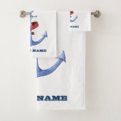 ボート名，ブルーいかりネイビーブルーホワイトストライプの バスタオルセット (インサイチュ)