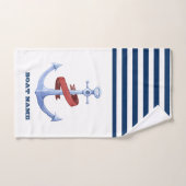 ボート名，ブルーいかりネイビーブルーホワイトストライプの バスタオルセット (ハンドタオル)